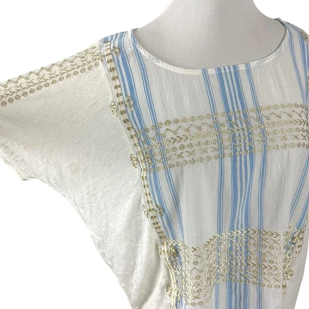 J.Crew Coastal Grandma Bohemian Embroidered Linen Oversized Boxy Tee Large Gold